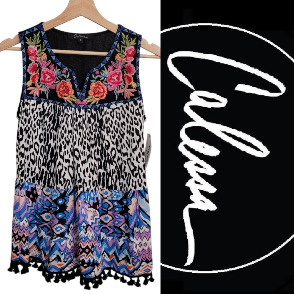 🆕️ Calessa Floral Embroidered Tassel Hem Bohemian Top